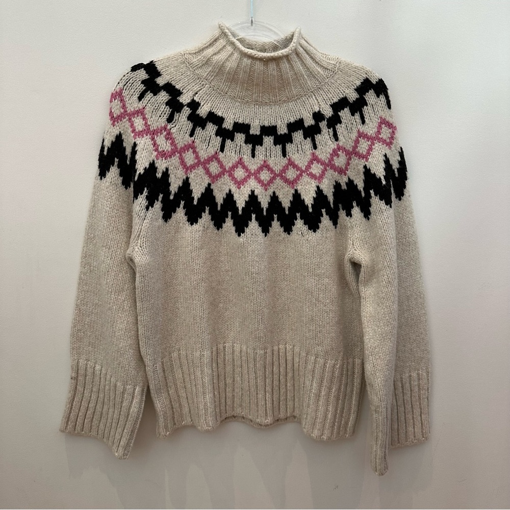 Sanctuary Cream Turtleneck Sweater with Pink and Black Design